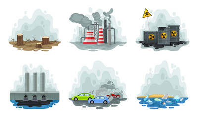 Air Pollution and Environmental Contamination Resulted in Global Warming Vector Set