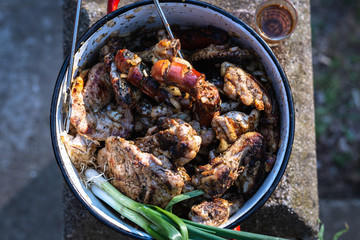 Close up of barbecue meat food.