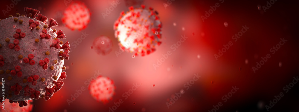 Poster microscopic close-up of the covid-19 disease. coronavirus illness spreading in body cell. 2019-ncov 