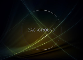 Abstract dark background with light gentle curved lines, round frame with a shiny rim