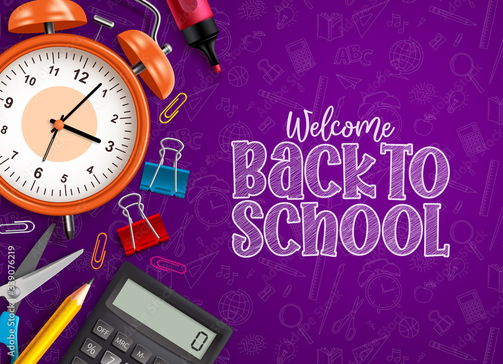 Poster back to school education vector design. back to school text in empty space with school items and sup