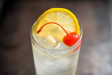Tom collins cocktail. Selective focus. Shallow depth of field.