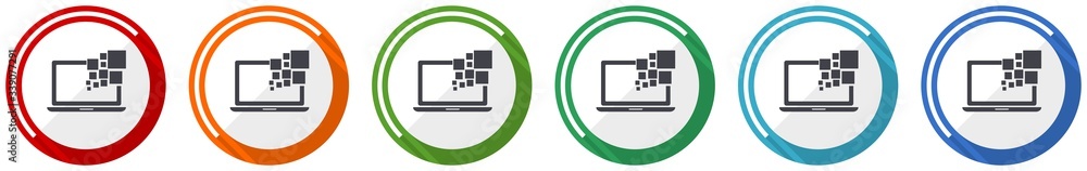 Fototapete laptop icon set, notebook, computer flat design vector illustration in 6 colors options for webdesig