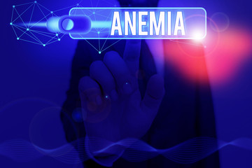 Word writing text Anemia. Business photo showcasing condition where there deficiency of red cells...
