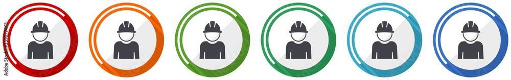 Aufkleber engineer icon set, worker, manager, employe flat design vector illustration in 6 colors options for 