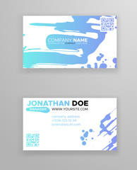 Creative color business card templates with minimalistic design. Abstract ink brush strokes.