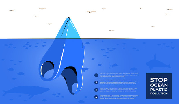 Plastic Bag Iceberg Ocean Pollutio Vector Banner.