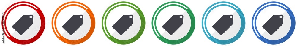 Poster label ticket icon set, flat design vector illustration in 6 colors options for webdesign and mobile 