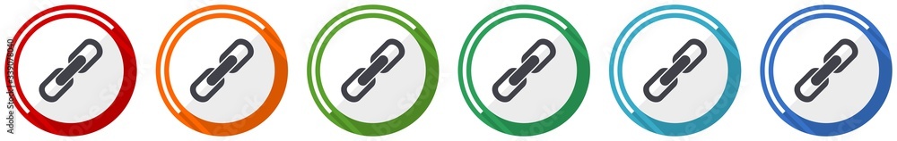 Leinwandbilder Link icon set, flat design vector illustration in 6 colors options for webdesign and mobile applications