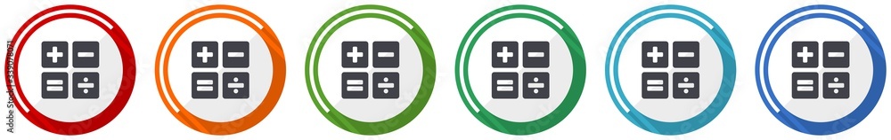 Poster Calculator icon set, flat design vector illustration in 6 colors options for webdesign and mobile applications