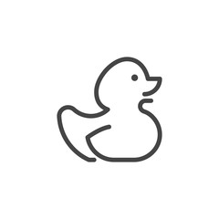 Rubber duck line icon. Symbol of childrens department in store, online shopping, e-commerce outline label vector 