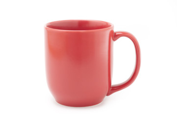 red coffee cup on white background