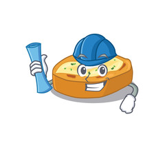 Cartoon character of baked potatoes brainy Architect with blue prints and blue helmet