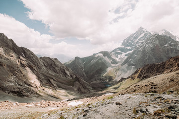 Tajikistan. Fann mountains Summer. Alpine landscape in cloudy weather