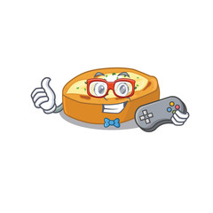 Mascot design concept of baked potatoes gamer using controller