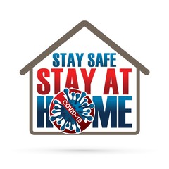 Stay safe stay at home stop Corona virus 2019 text cartoon graphic vector.