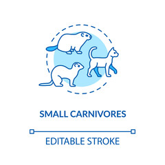 Small carnivores concept icon. Wild and domestic animals, rodents. Food chain predators. Land ecosystem idea thin line illustration. Vector isolated outline RGB color drawing. Editable stroke
