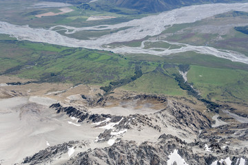 Dobson and Hopkins rivers confluence and slope of Backbone peak,  New Zealand