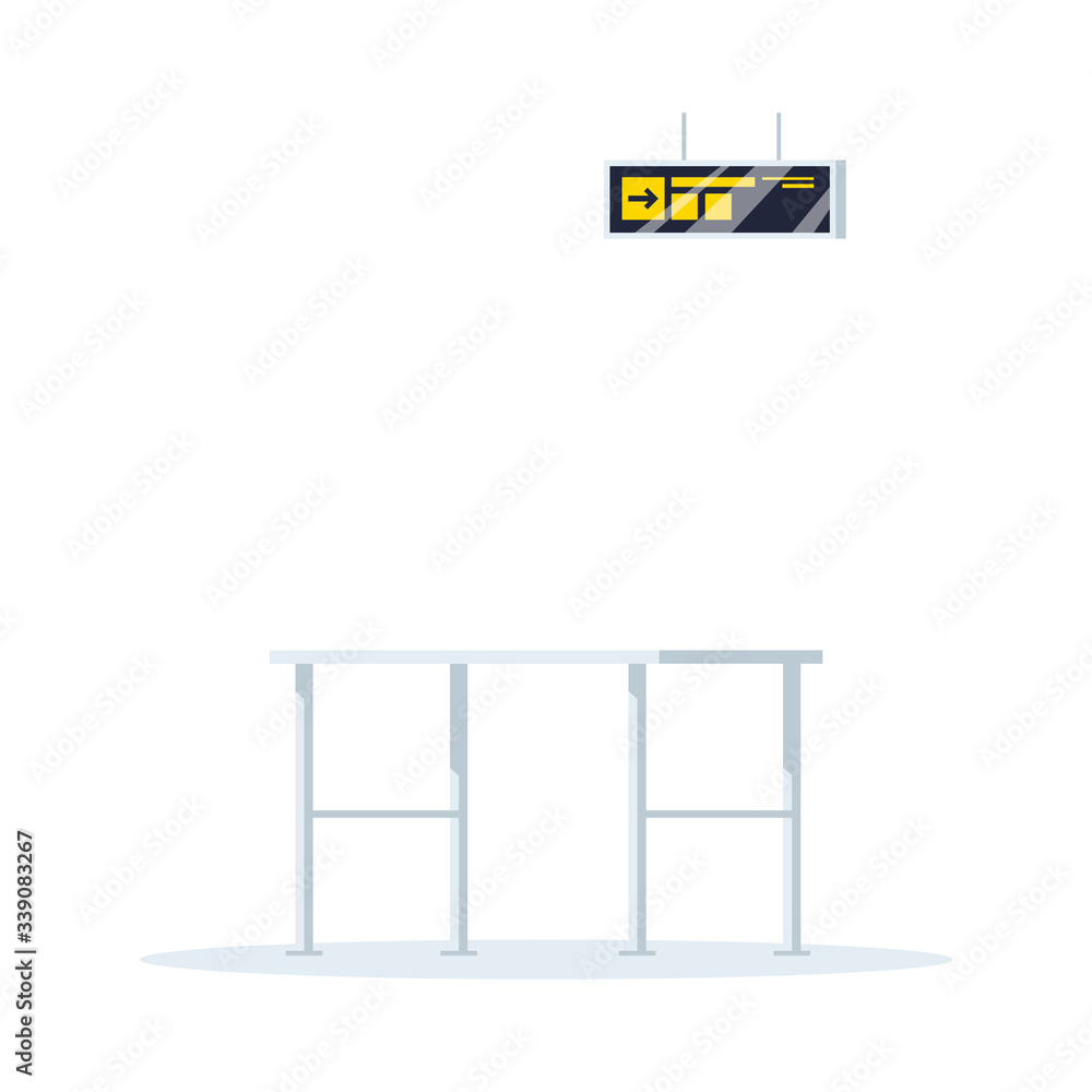 Poster airport terminal semi flat rgb color vector illustration. crowd line control. boarding for flight. e
