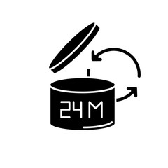 Product shelf life black glyph icon. Cosmetics expiration date, merchandise safe use and consumption period. Open lid packaging. Silhouette symbol on white space. Vector isolated illustration