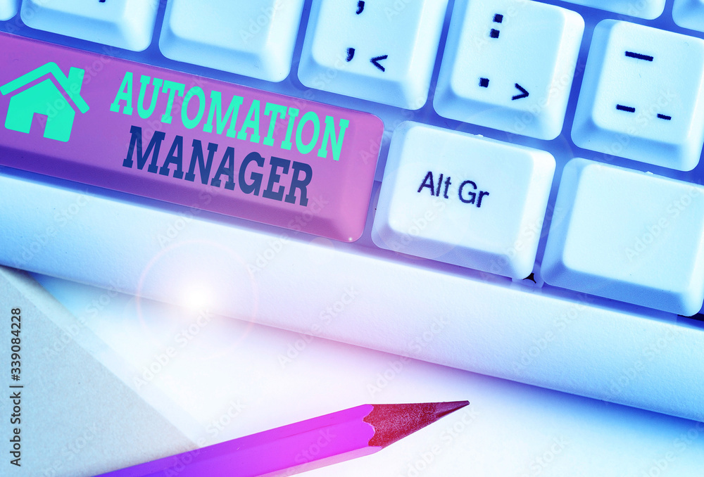 Poster writing note showing automation manager. business concept for eliminate repetiative tasks across you