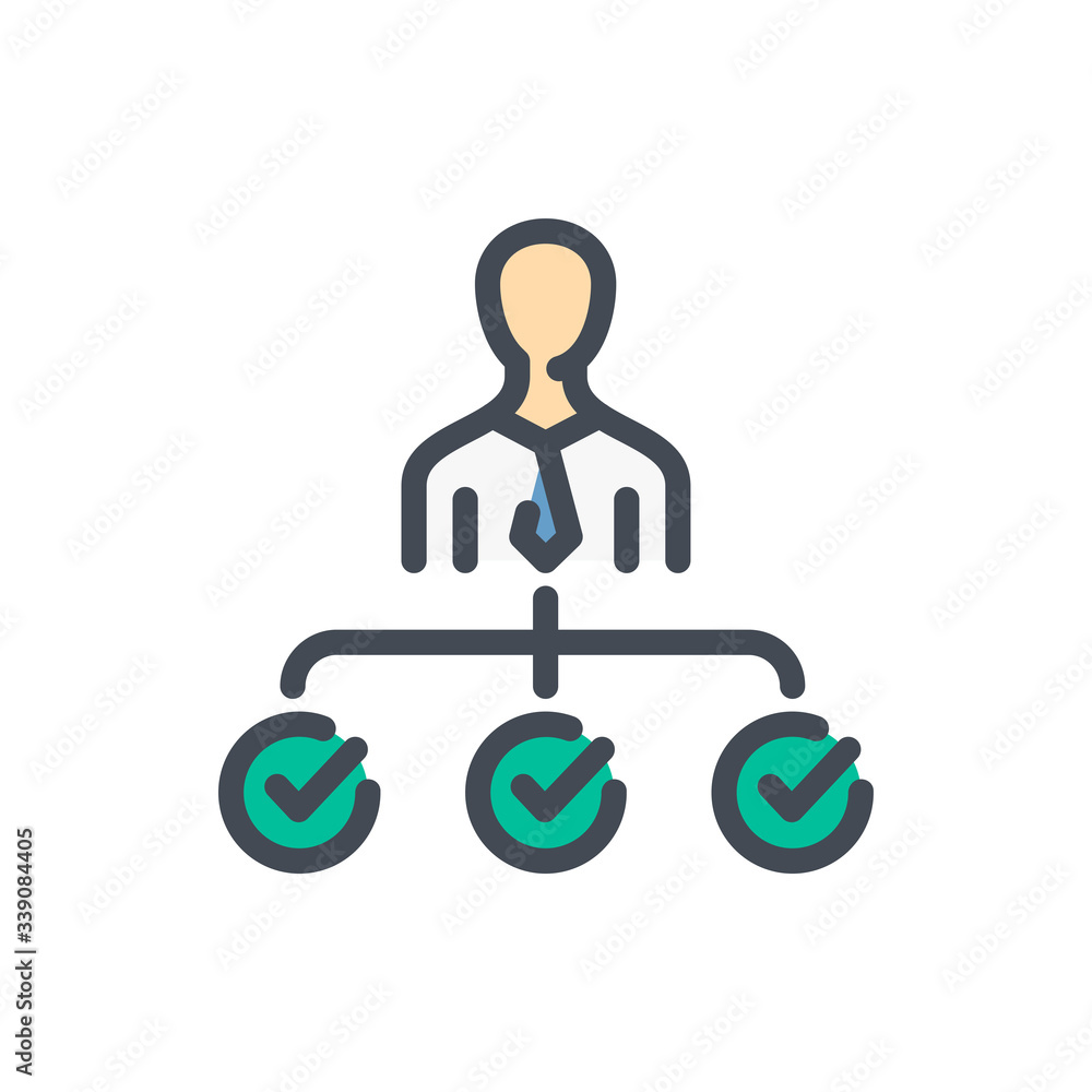 Poster person successfully completed several tasks color line icon. person with multiply confirmations vect