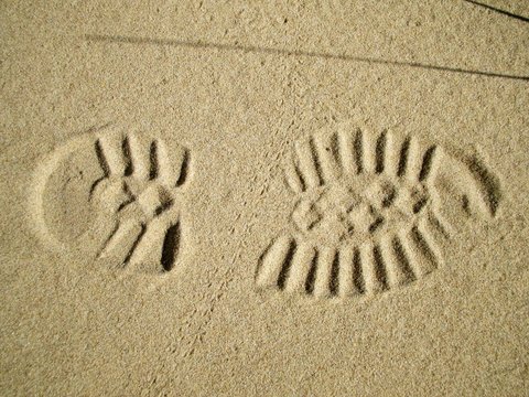 High Angle View Of Shoe Print On Sand