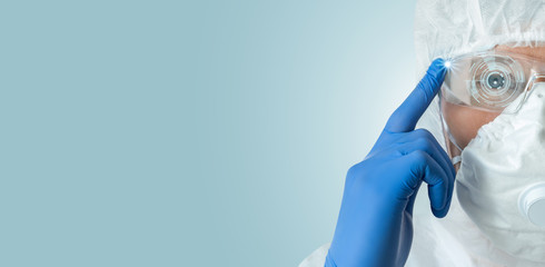 Medical doctor in augmented reality glasses with a head up display.