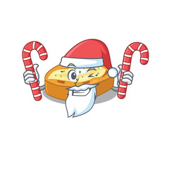 Friendly baked potatoes in Santa Cartoon character holds Christmas candies