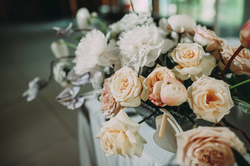Head table for the newlyweds at the wedding hall.