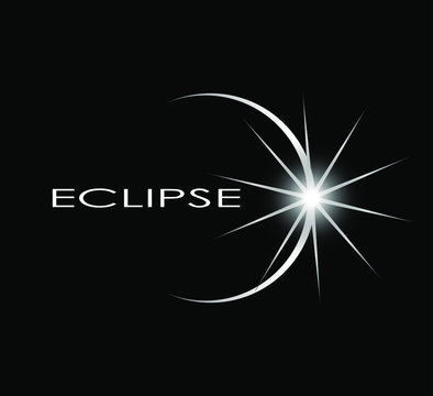 eclipse concept symbol on black background/ sun shine logo