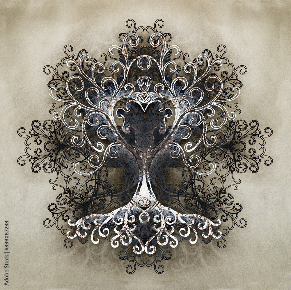 Aufkleber tree of life symbol on structured ornamental background, yggdrasil.