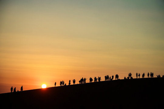 The sun setting in the desert of Vietnam.