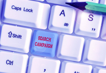 Conceptual hand writing showing Search Campaign. Concept meaning method of placing online...