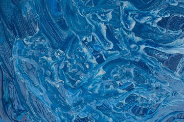 Obraz na płótnie Canvas Oil painted background. Hand drawn blue strokes. Abstract waves.