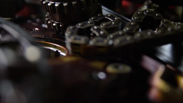 Dirty and broken engine parts close up