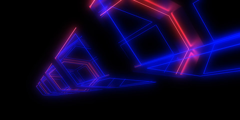 3D abstract background with neon lights. neon tunnel .space construction . 3d illustration