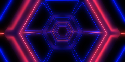 3D abstract background with neon lights. neon tunnel .space construction . 3d illustration