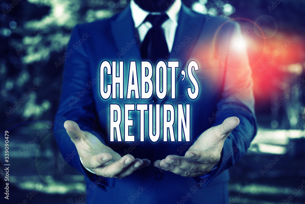 Poster word writing text chabot s return. business photo showcasing the come back of conversation via audit