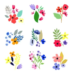 Fotobehang Vlinders Collection of vector flowers on white background. Vector bouquets. Simple design.