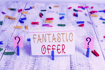 Word writing text Fantastic Offer. Business photo showcasing the seller accepts offers and is...