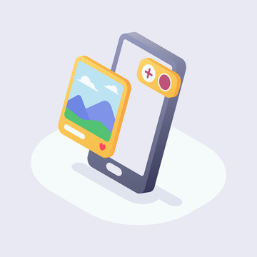 mobile phone add new images upload with modern isometric style