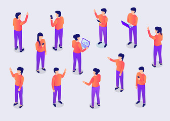 people business collection with various activity working with isometric modern flat style