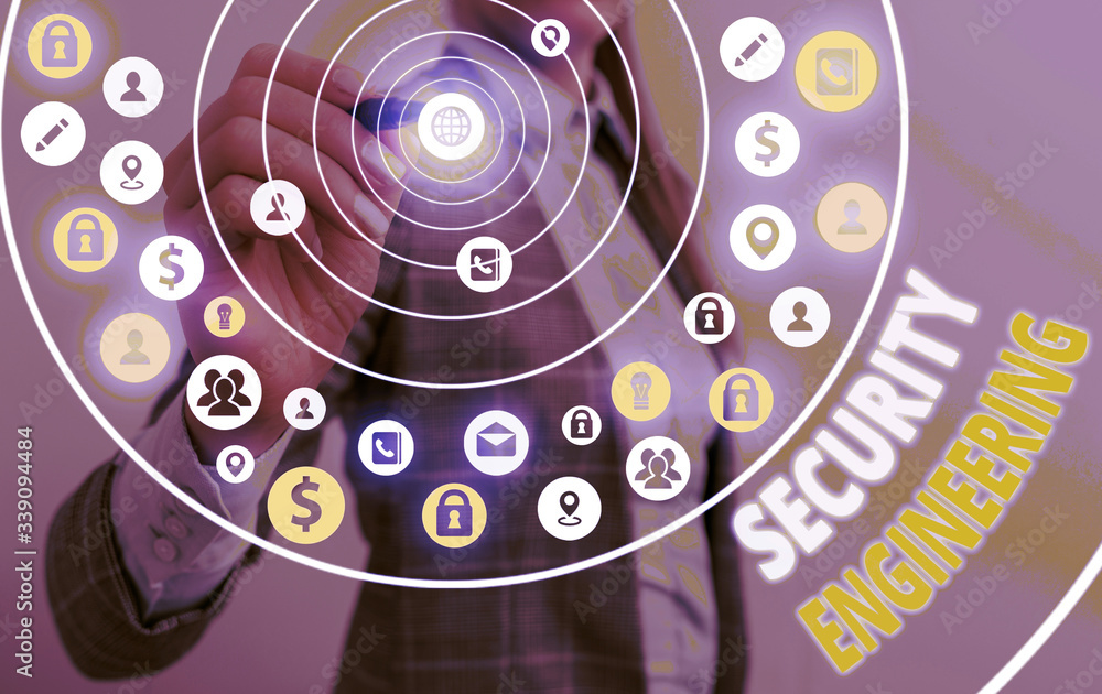 Aufkleber word writing text security engineering. business photo showcasing focus on the security aspects in t