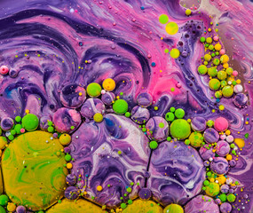 Colourful acrylic bubbles.Fluid art marble texture. Backdrop  abstract iridescent paint effect....