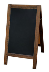 Blank wooden foldable sidewalk  signboard or sign mockup or mock up template isolated on white background including clipping path.