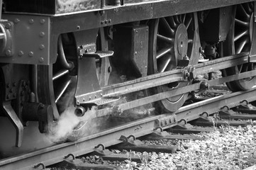 Monochrome vintage steam train wheels