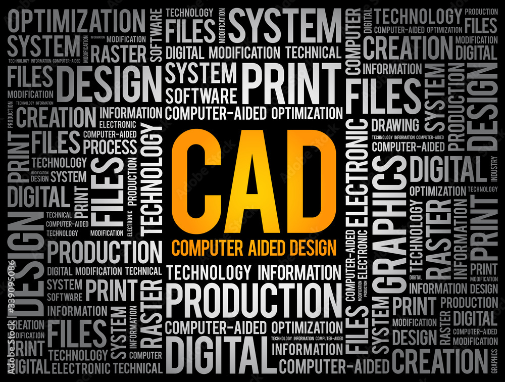 Poster cad - computer aided design word cloud, technology concept background