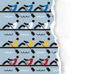 Rowing race , icons on  torn paper background.
Background with Colorful rowing symbols. Banner template, place for your text or image. Vector available.