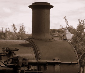Steam locomotive chimney in black and white